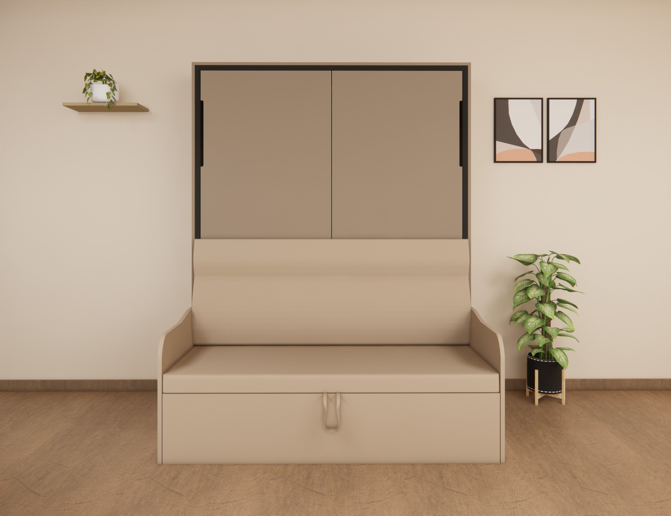 Indiana Wall Bed With 3 Seater Sofa Irish Cream