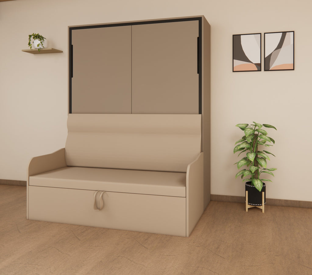 Indiana Wall Bed With 3 Seater Sofa Irish Cream