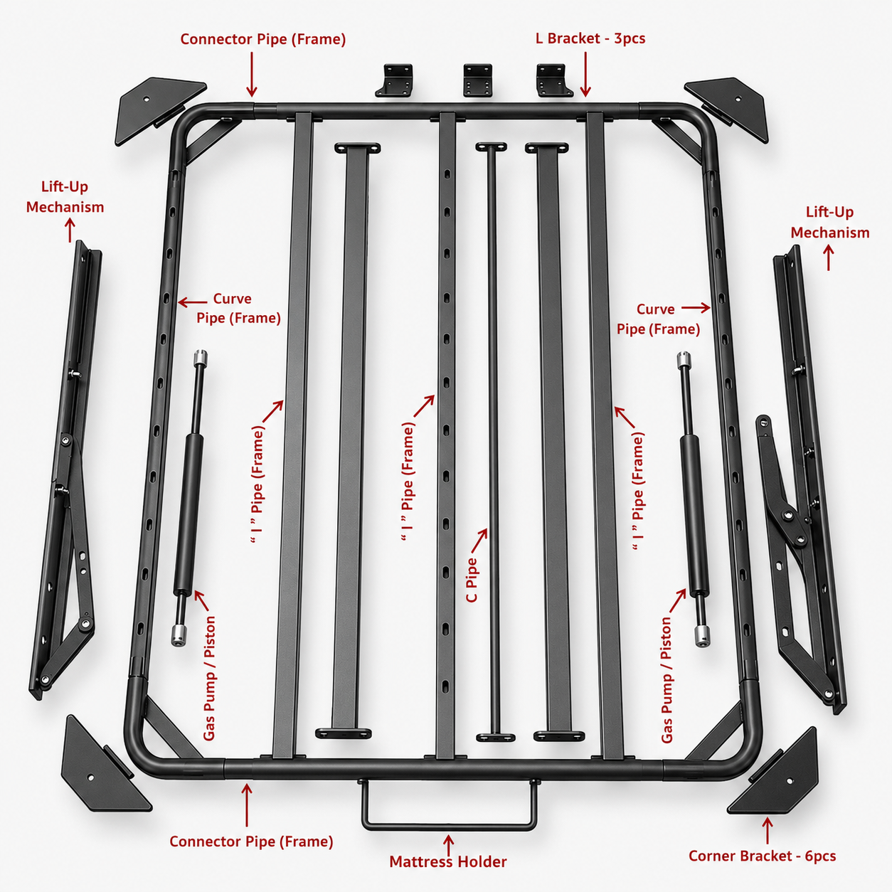 Lift-up Metal Bed Frame Top (1800 x 2000 mm)