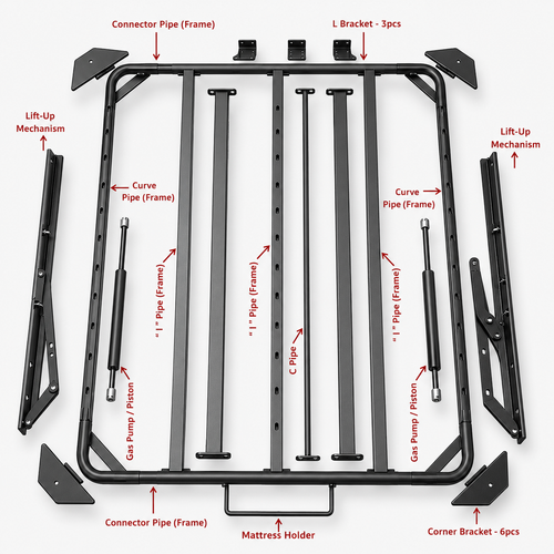 Lift-up Metal Bed Frame Top (1800 x 2000 mm)