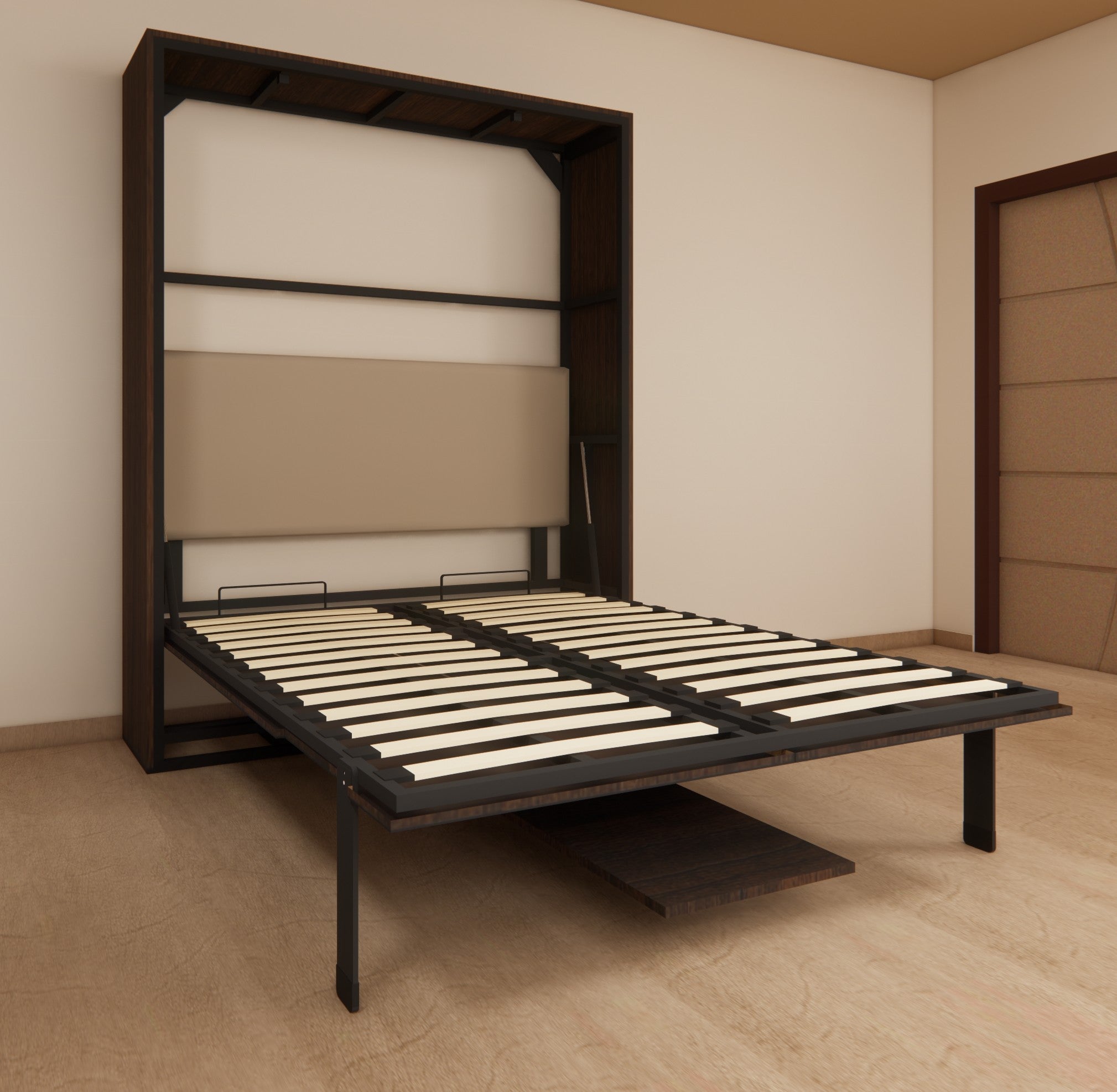 Indiana Wall Bed With Vertical Study Table Mouldau Acacia