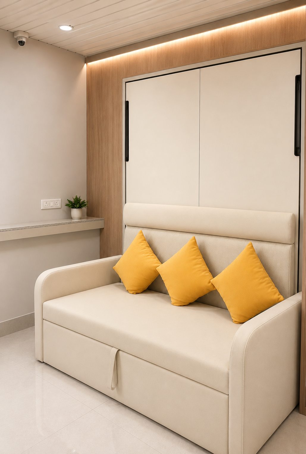Indiana Wall Bed With 3 Seater Sofa Irish Cream