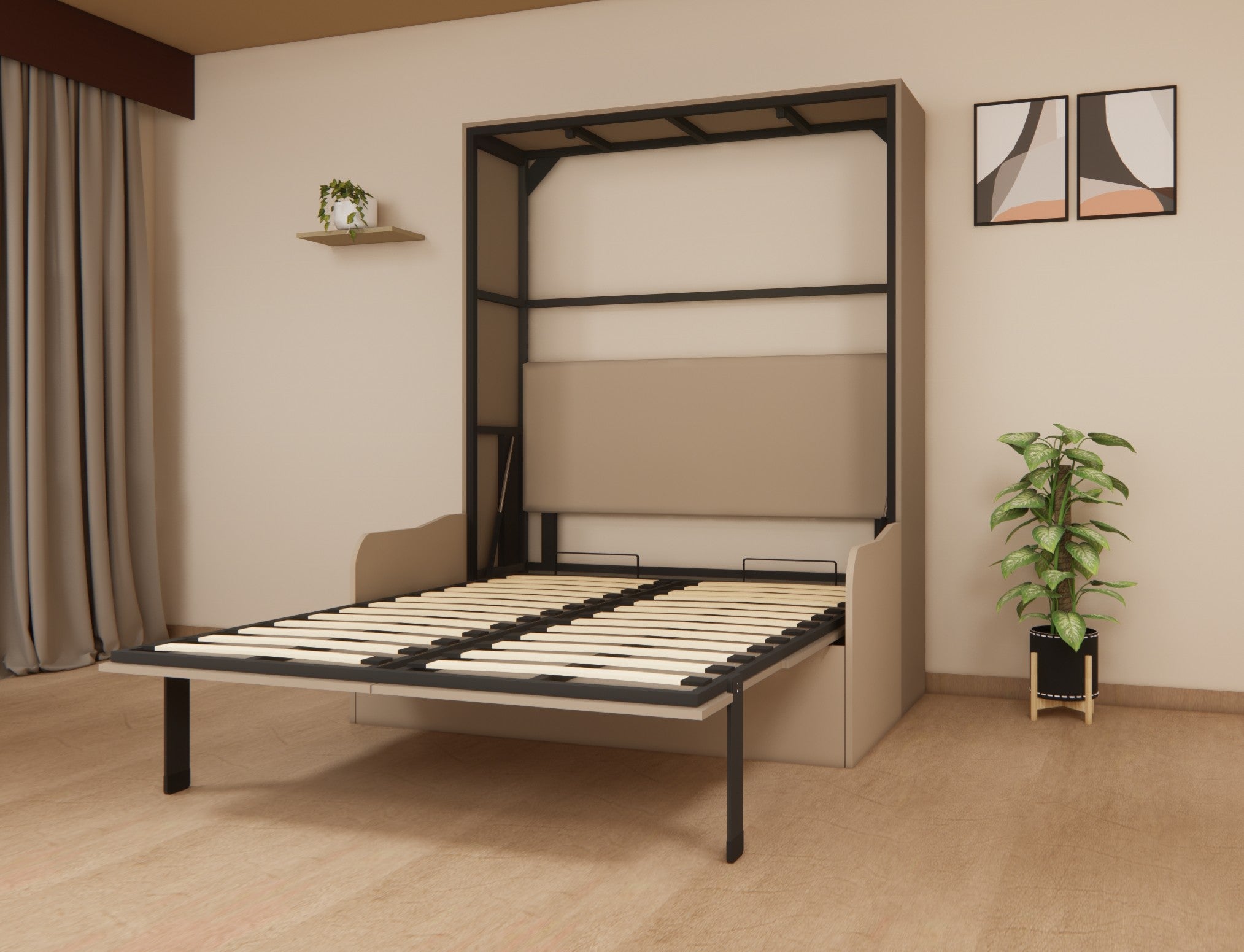 Indiana Wall Bed With 3 Seater Sofa Irish Cream