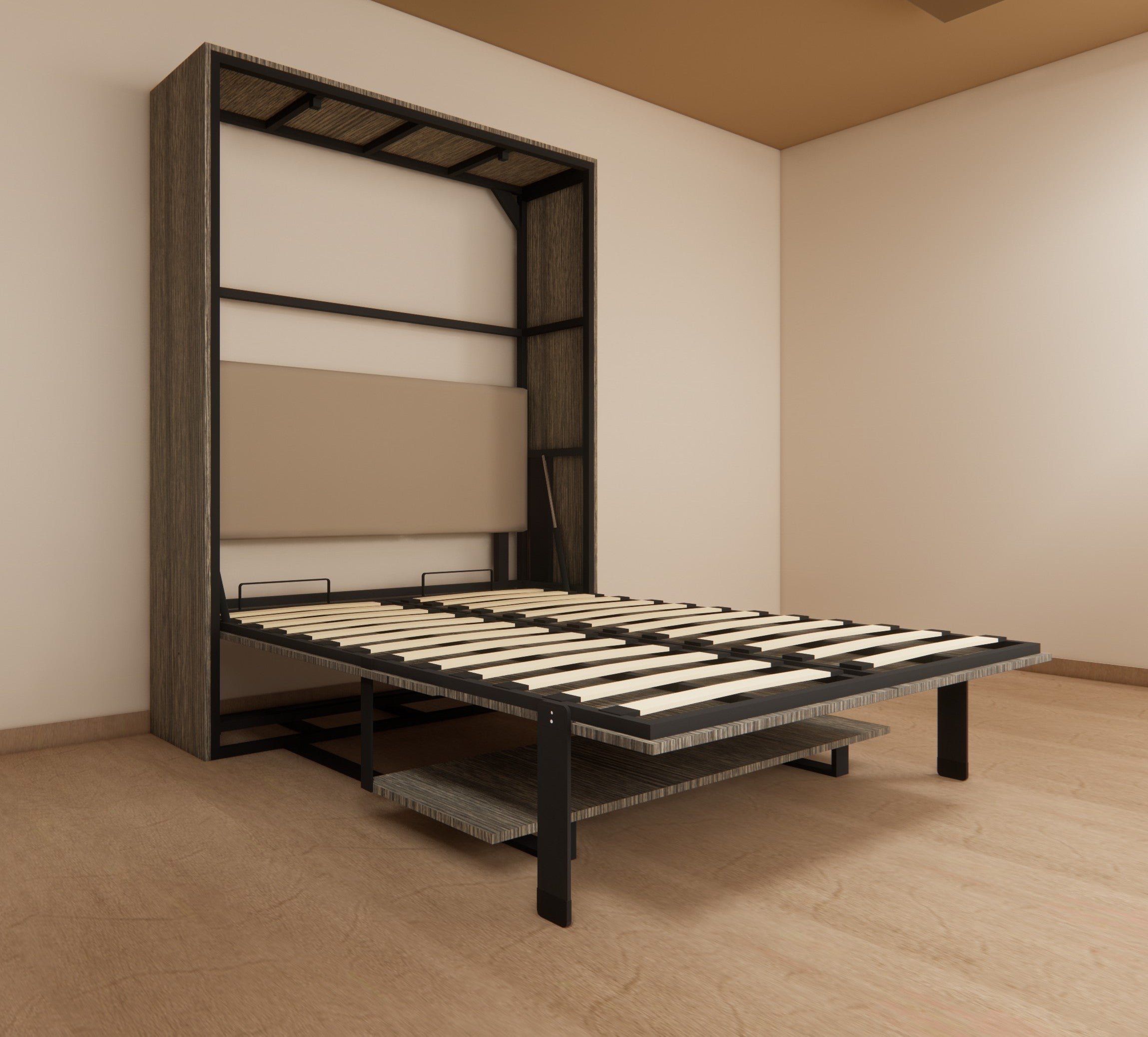 Indiana Wall Bed With Horizontal Study Table Spanish Dark