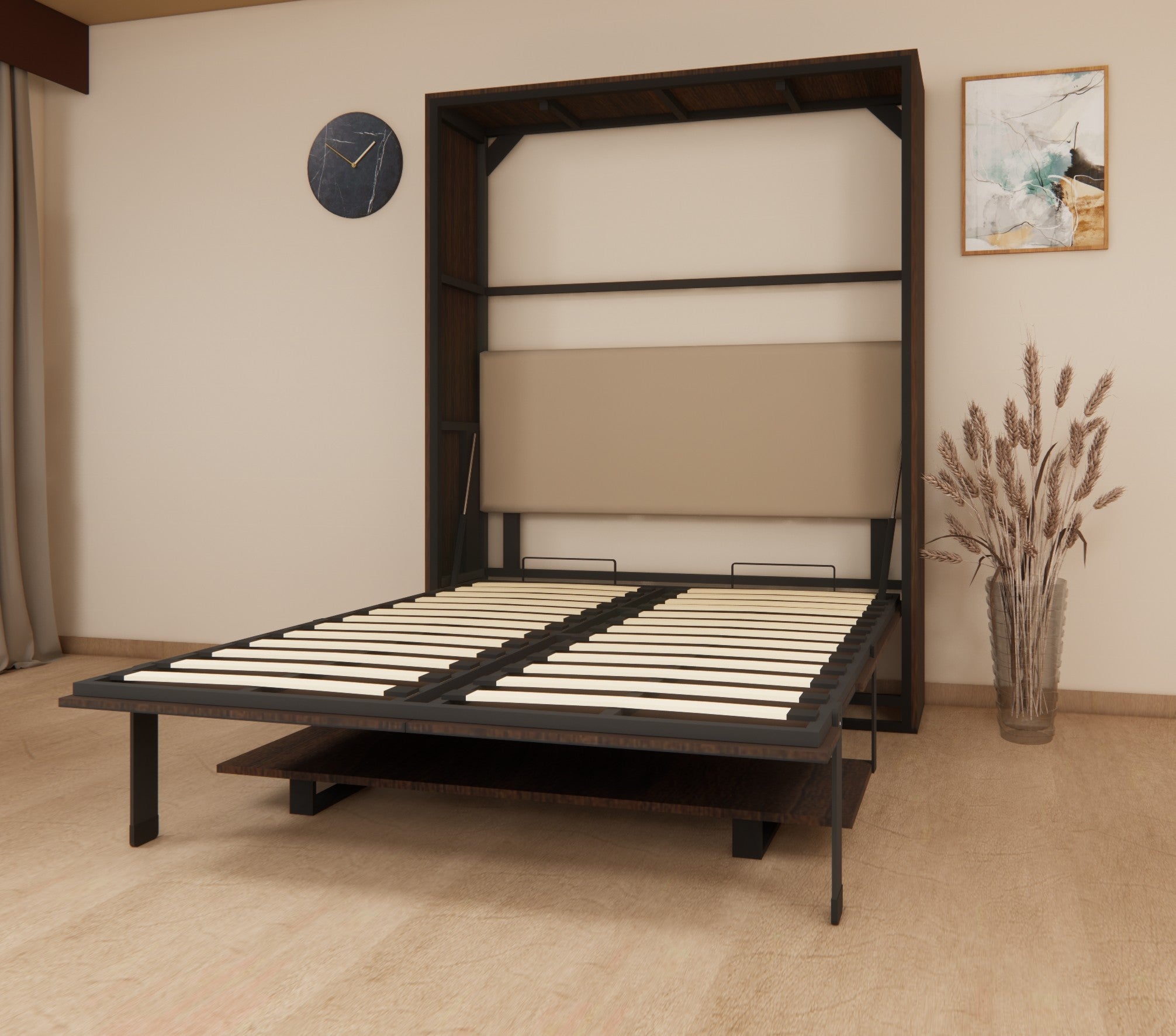 Indiana Wall Bed With Horizontal Study Table Moldau Acacia