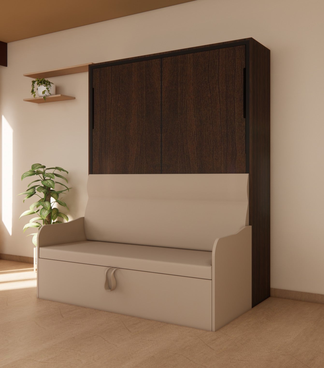Indiana Wall Bed With 3 Seater Sofa Mouldau Acacia