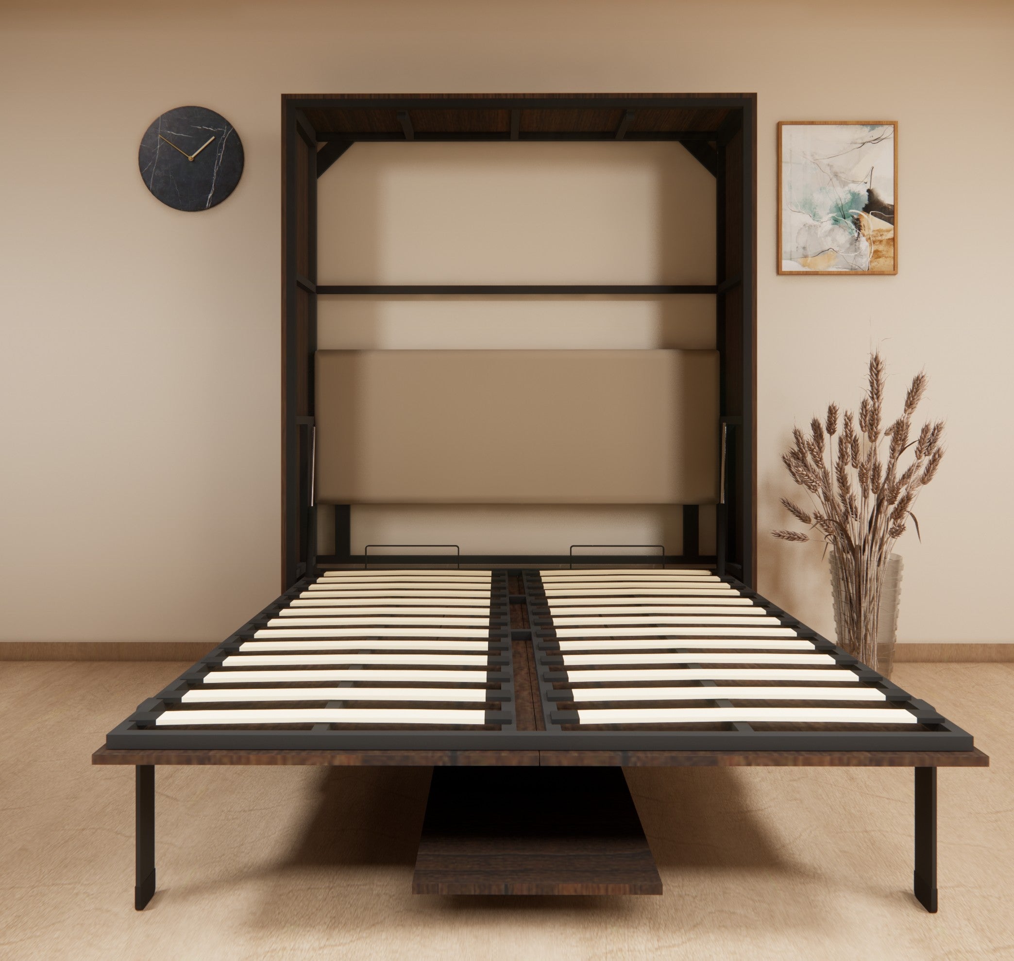 Indiana Wall Bed With Vertical Study Table Mouldau Acacia
