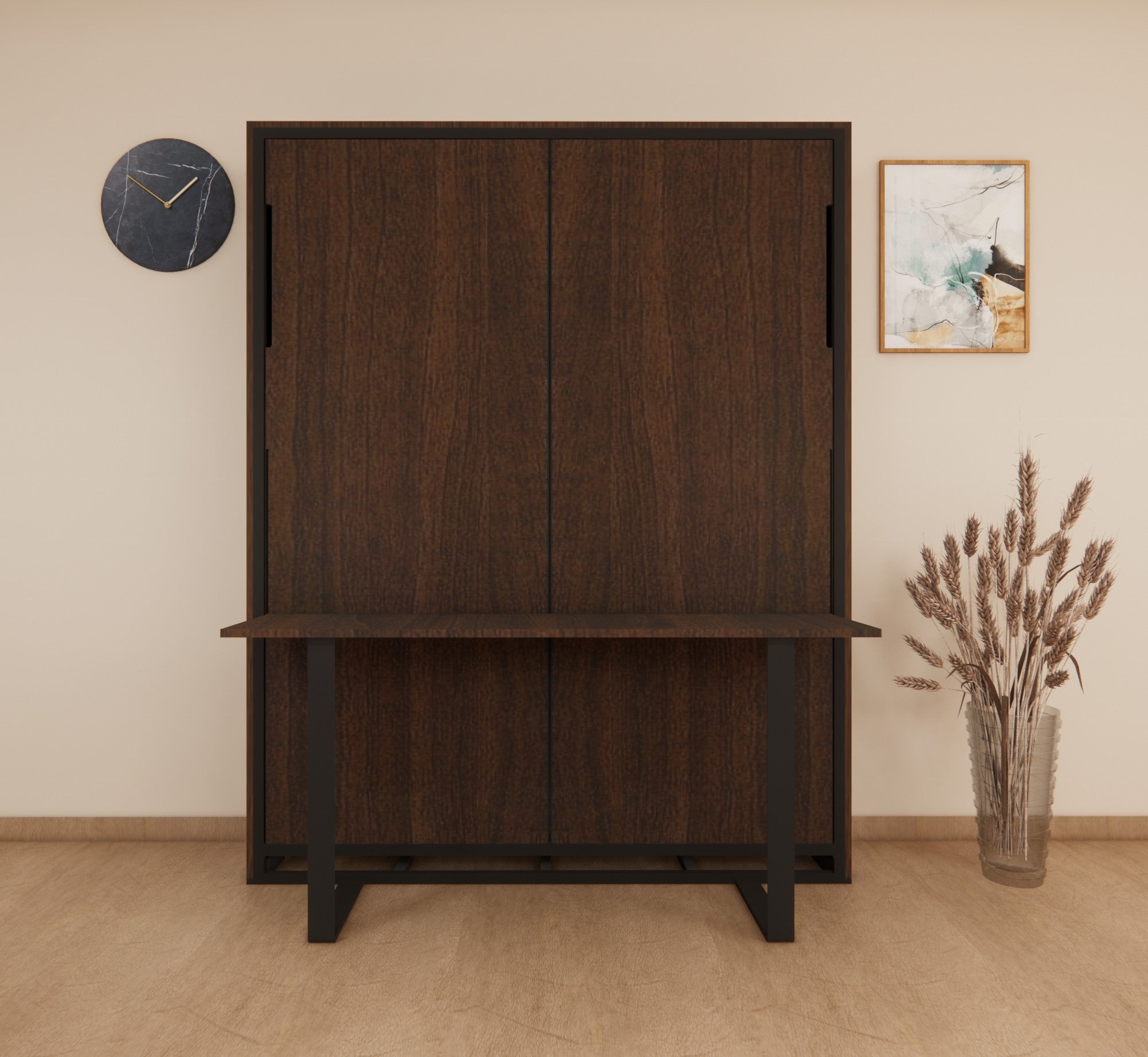 Indiana Wall Bed With Horizontal Study Table Moldau Acacia