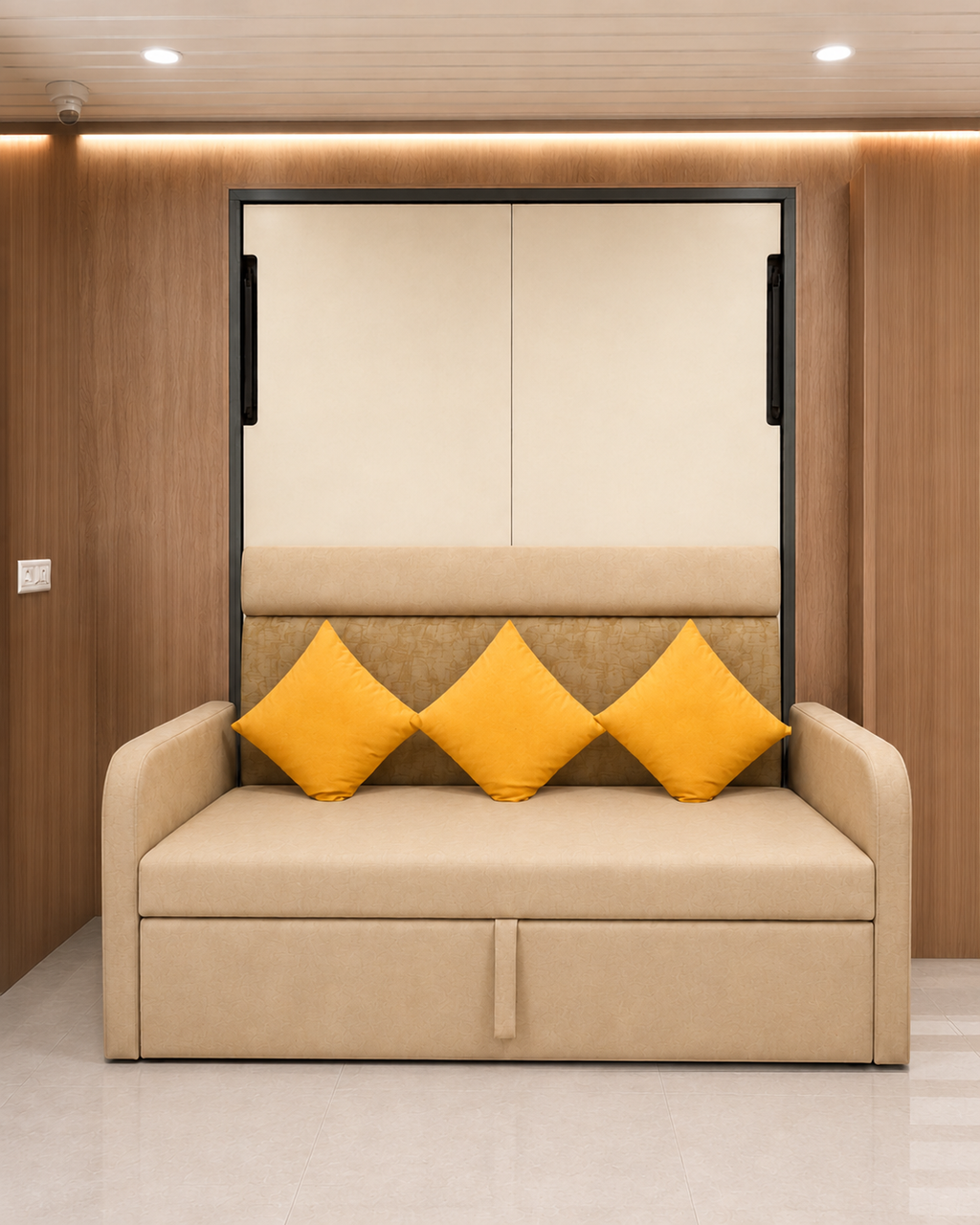 Indiana Wall Bed With 3 Seater Sofa Irish Cream