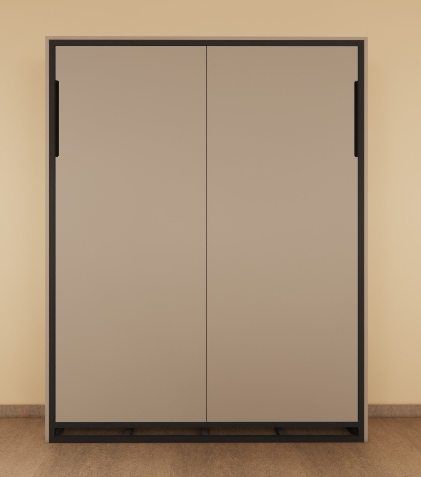 Beige office partition with black frame on a beige wall
