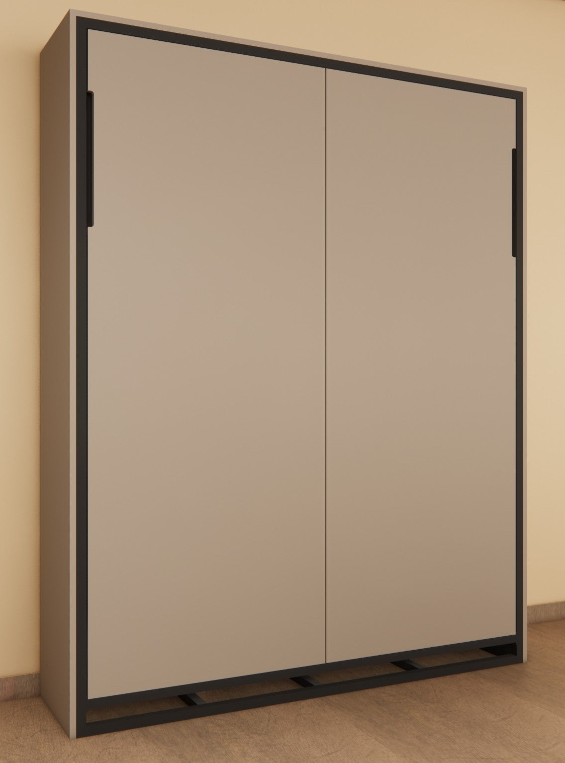 Beige wardrobe with black frame against a beige wall