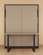 Beige wall unit with black frame on a beige background