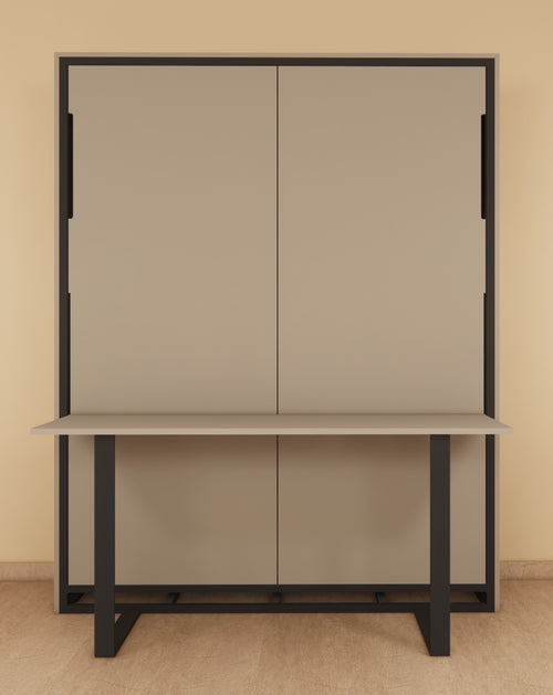 Beige wall unit with black frame on a beige background