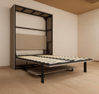 Wall-mounted bed in a minimalistic room with beige walls and floor.