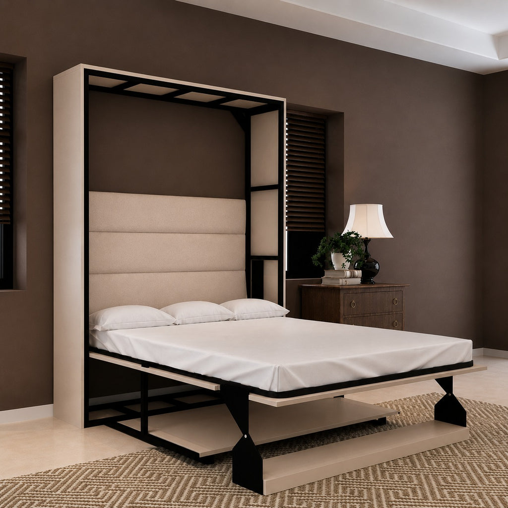 Indiana Wall Bed with Horizontal Table & Headboard Irish Dark