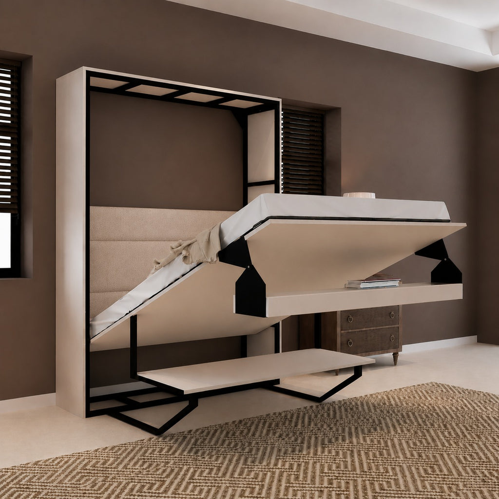 Indiana Wall Bed with Horizontal Table & Headboard Irish Dark