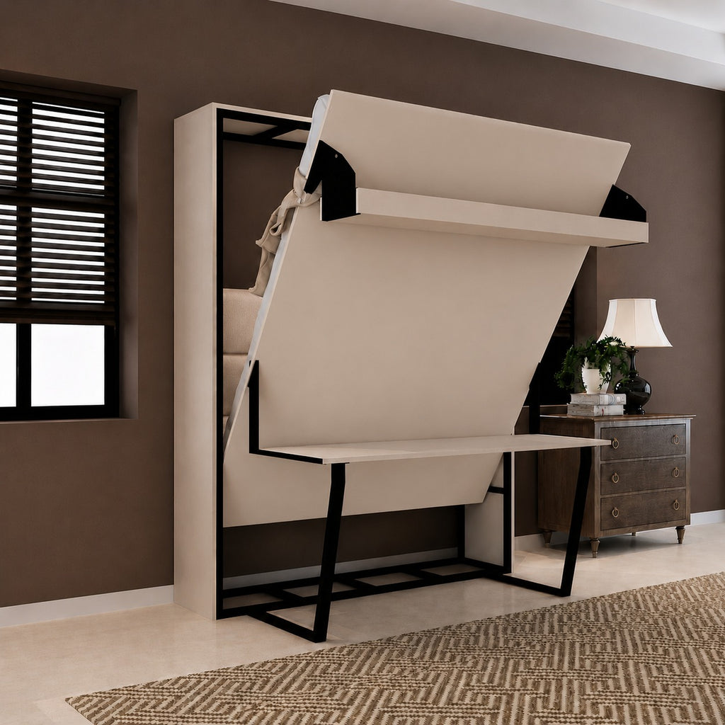 Indiana Wall Bed with Horizontal Table & Headboard Irish Dark