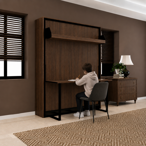 Indiana Wall Bed with Horizontal Table & Headboard Mouldau Acacia