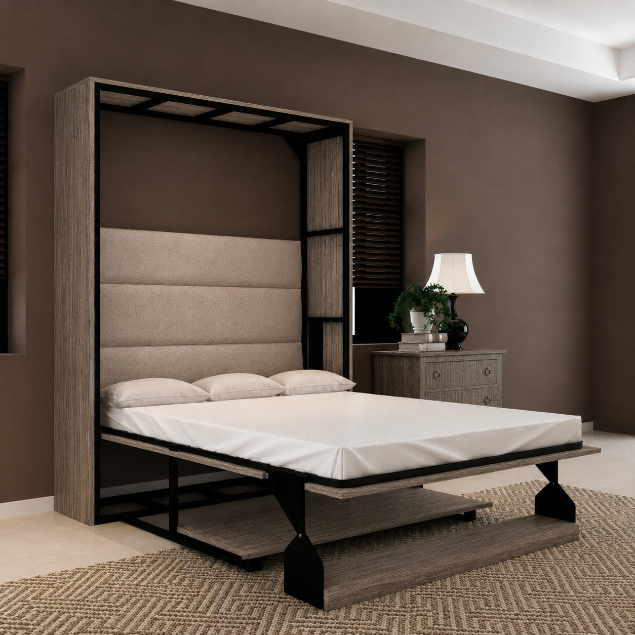 Indiana Wall Bed with Horizontal Table & Headboard Spanish Dark
