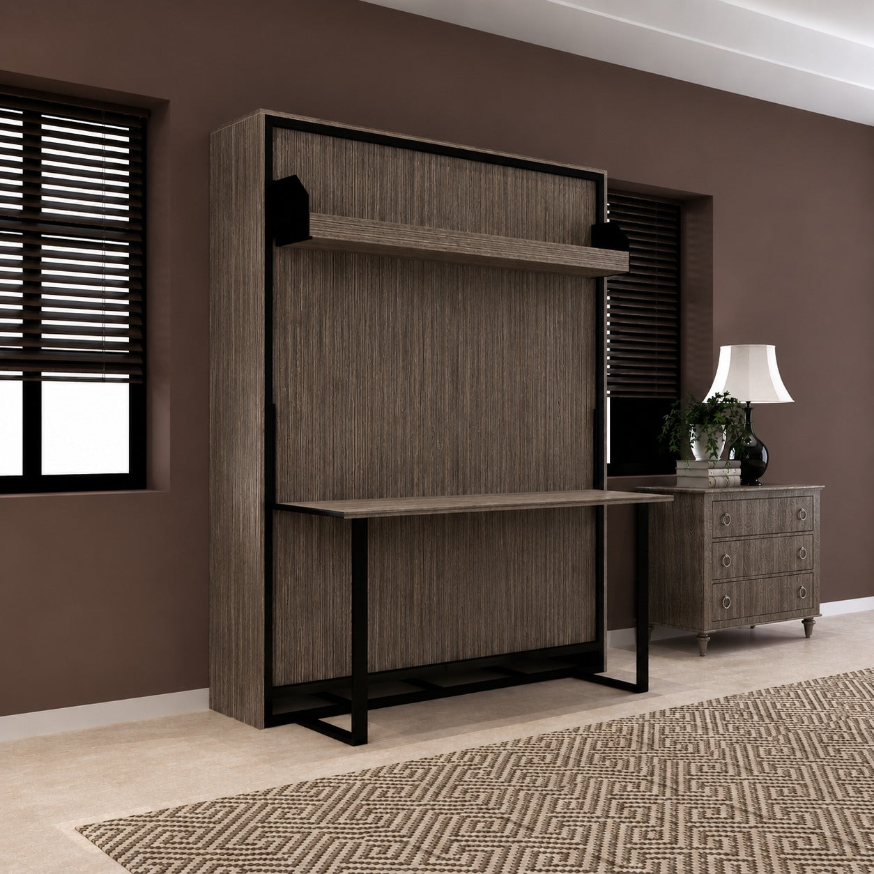 Indiana Wall Bed with Horizontal Table & Headboard Spanish Dark