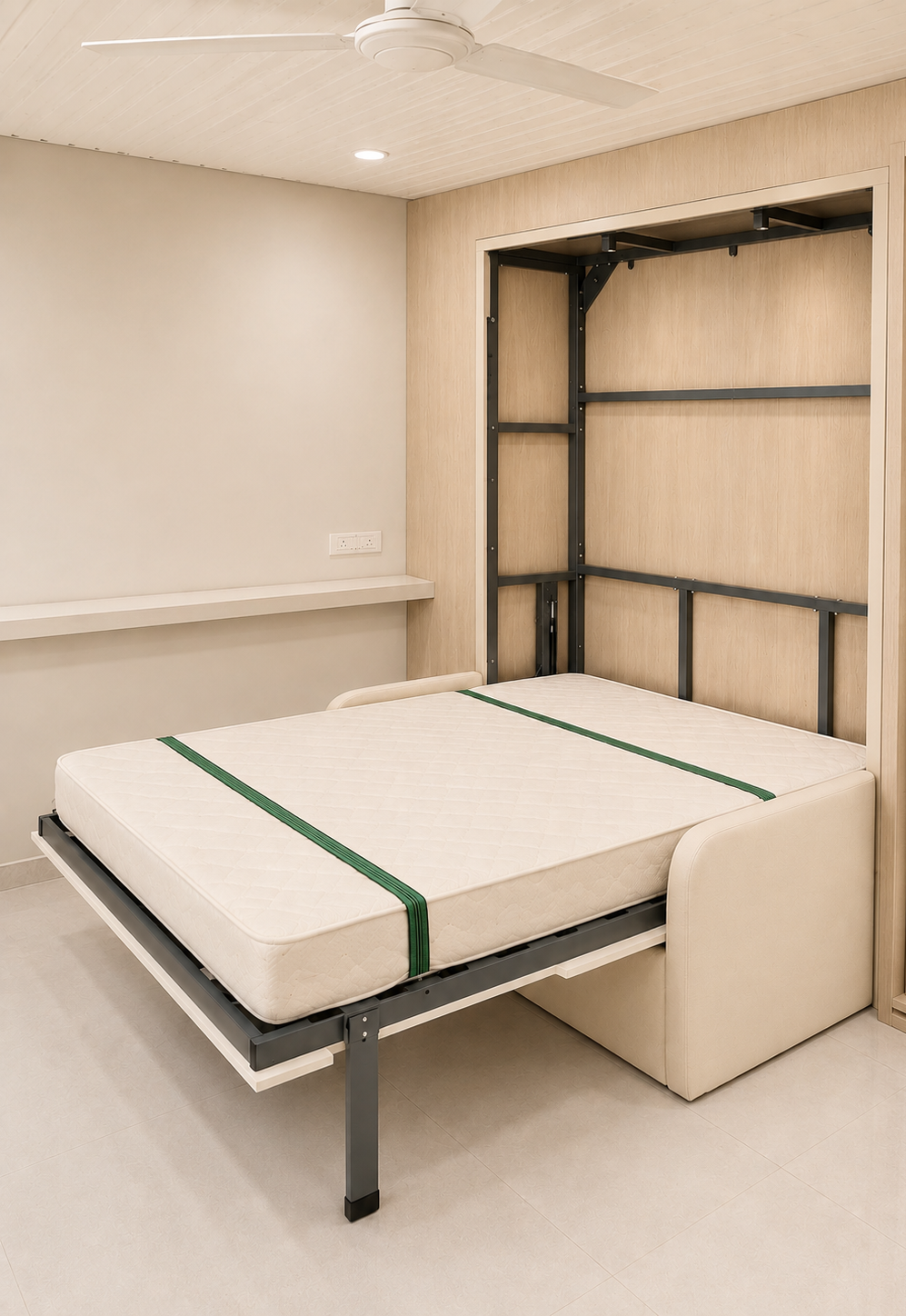 Indiana Wall Bed With 3 Seater Sofa Irish Cream