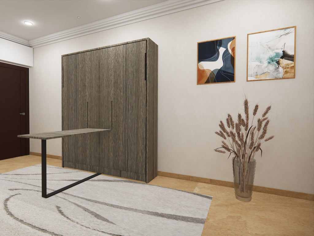 Eko Wall Bed With Vertical Study Table Spanish Dark