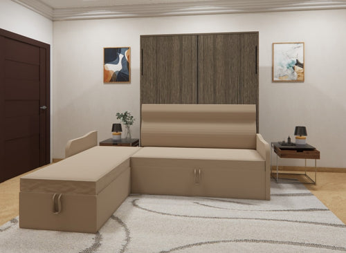 Eko Wall Bed With L-Shape Sofa Spanish Dark