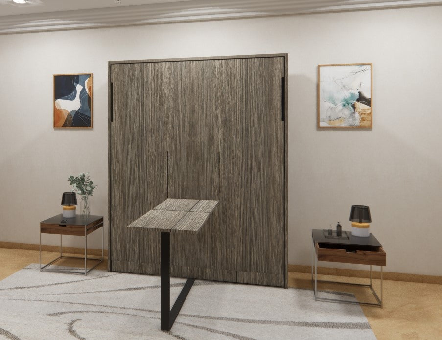 Eko Wall Bed With Vertical Study Table Spanish Dark