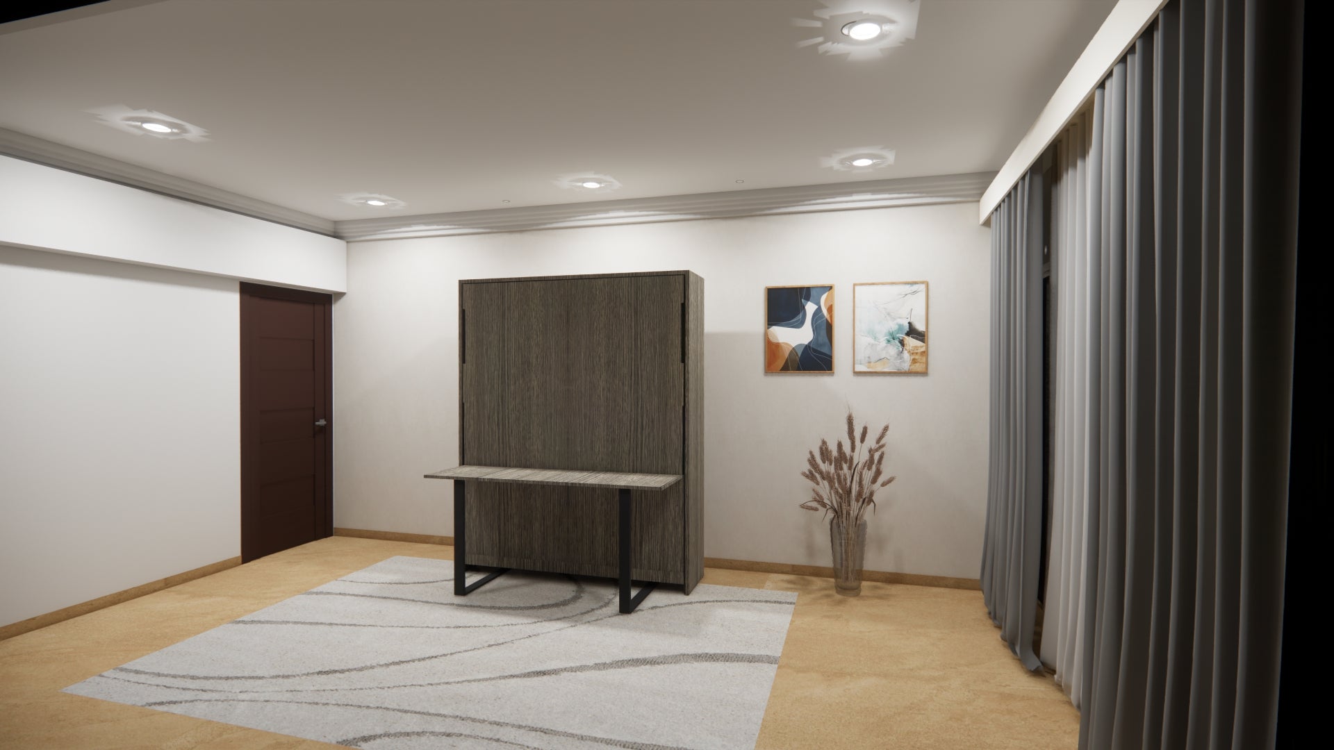 Eko Wall Bed With Horizontal Study Table Spanish Dark